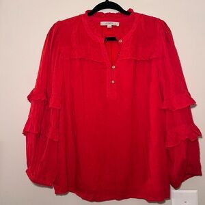 Loft | Swiss Dot Long sleeve Ruffle Blouse Women's Red Blouse Business Work Top